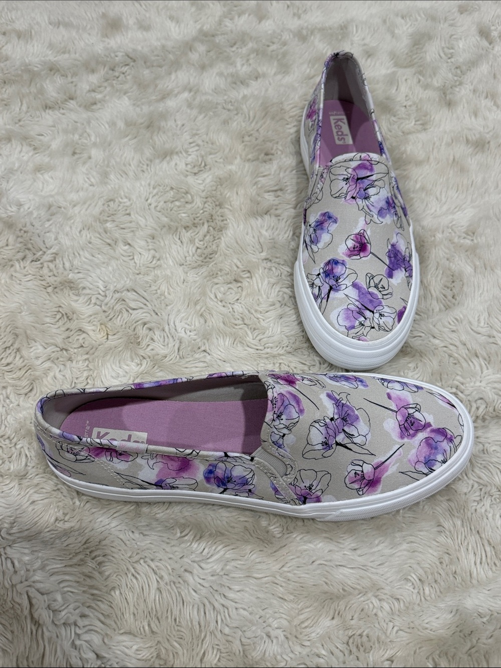 Keds Women's Double Decker slip-on sneakers Canvas Light Gray, Purple Size 9.5